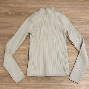 Babaton Beige Ribbed Knit Top